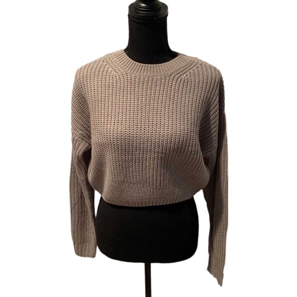 Elodie Crewneck Long Sleeve Cropped Sweater Gray XS NWT